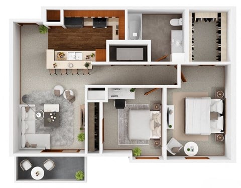 Floor plan for 2 beds, 1 bath, 875 sqft